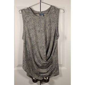 Neely Snakeskin Print Sleeveless Draped Front Ruched Top Blue Grey‎ Womens Large